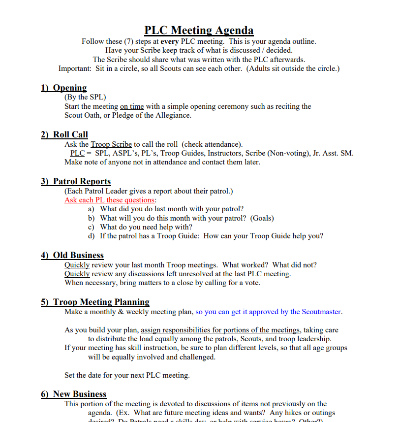 PLC Meeting Agenda